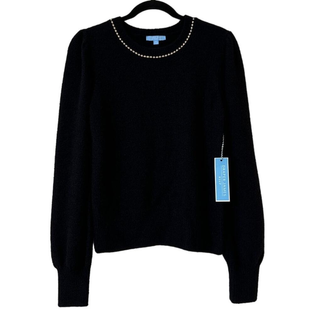 Draper James Black Sweater with Gold Beaded Neckline